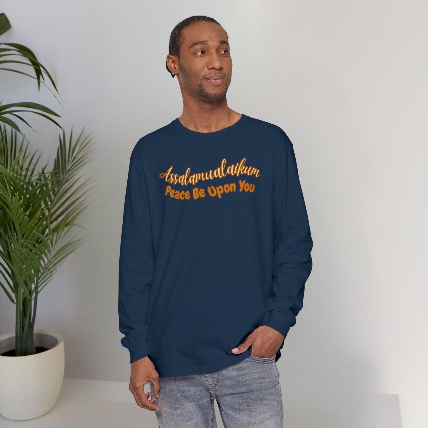 Assalamualaikum Peace Be Upon You Graphic Long-Sleeve Tee T-Shirt - Cozy Salam Typography Unisex Long-Sleeve Tee