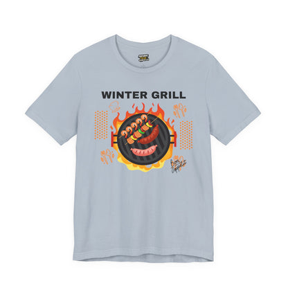 Winter Grill Typographic Tee T-Shirt - Cozy Soft Cotton Unisex Sausage Graphic Tee T-Shirt