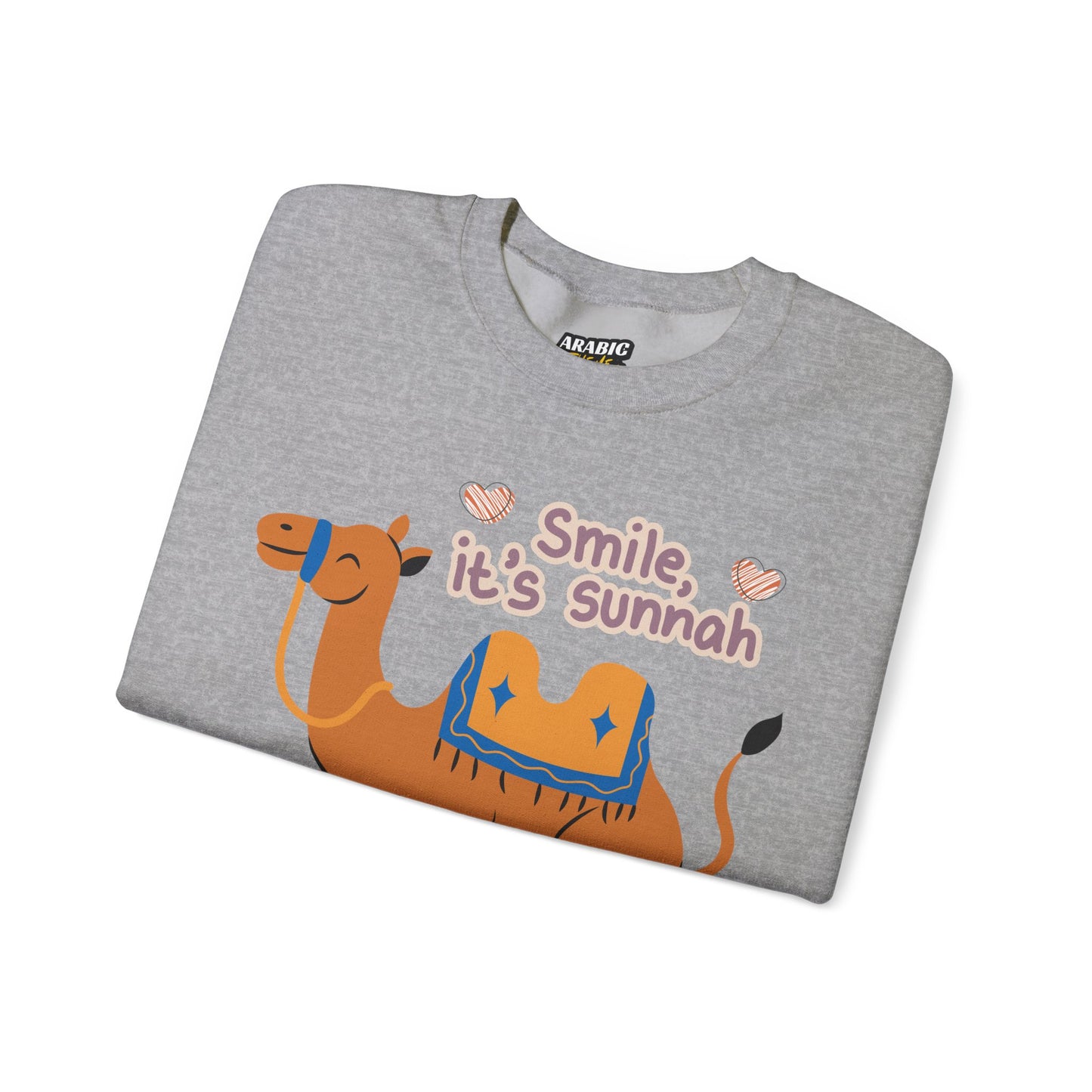 Smile Its Sunnah Typographic Sweatshirt - Cute Camel Smiling Cozy Soft Cotton Unisex Sweatshirt