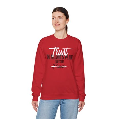 Trust in Allah's Plan Not The Process Typographic Sweatshirt - Tawakkul Cozy Soft Cotton Unisex Sweatshirt