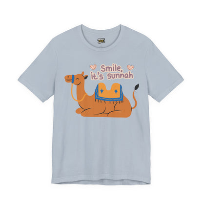 Smile Its Sunnah Typographic Tee T-Shirt - Cute Camel Smiling Cozy Soft Cotton Unisex Tee