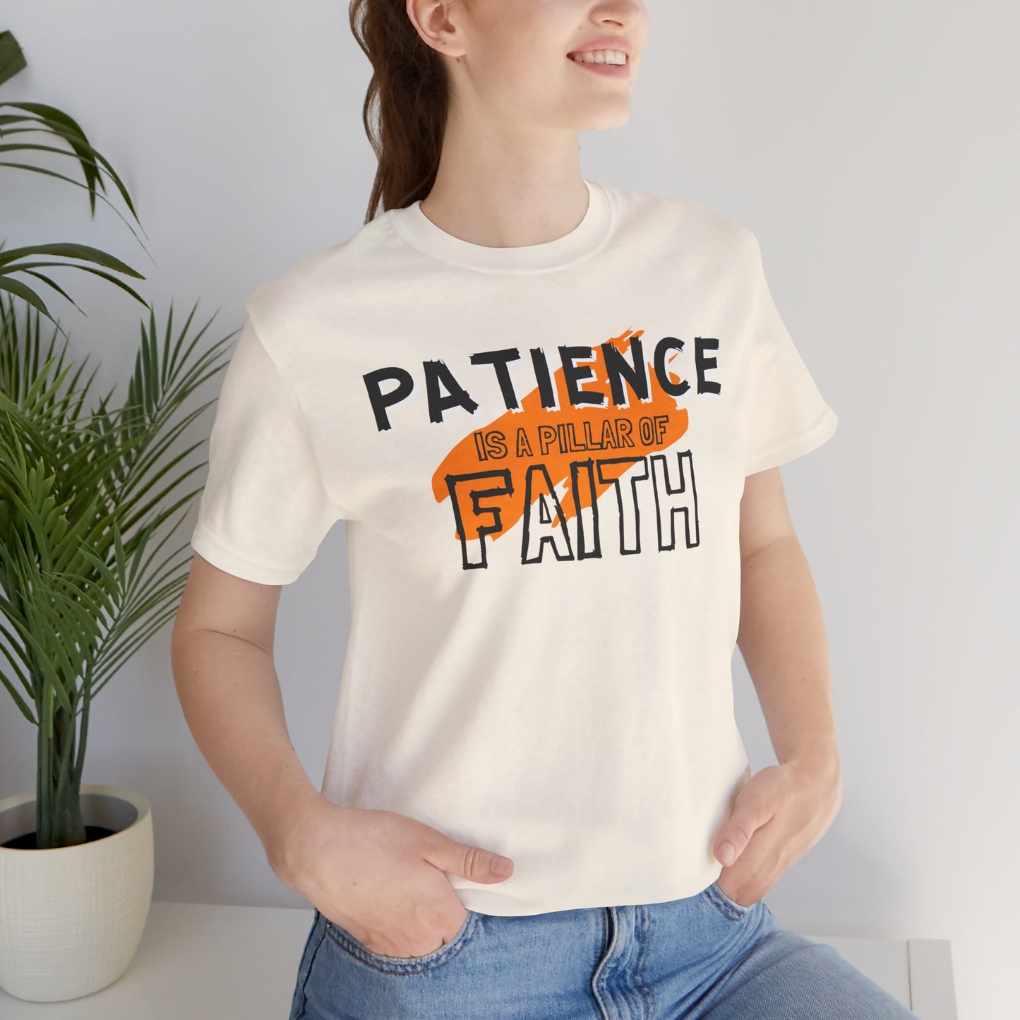 Patience is a Pillar of Faith Typographic Tee T-Shirt - Cozy Soft Cotton Unisex Statement Tee