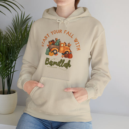 Start Your Fall with Bismillah Graphic Hoodie - Cozy Autumn Cute Truck Pumpkin Graphic Unisex Hoodie