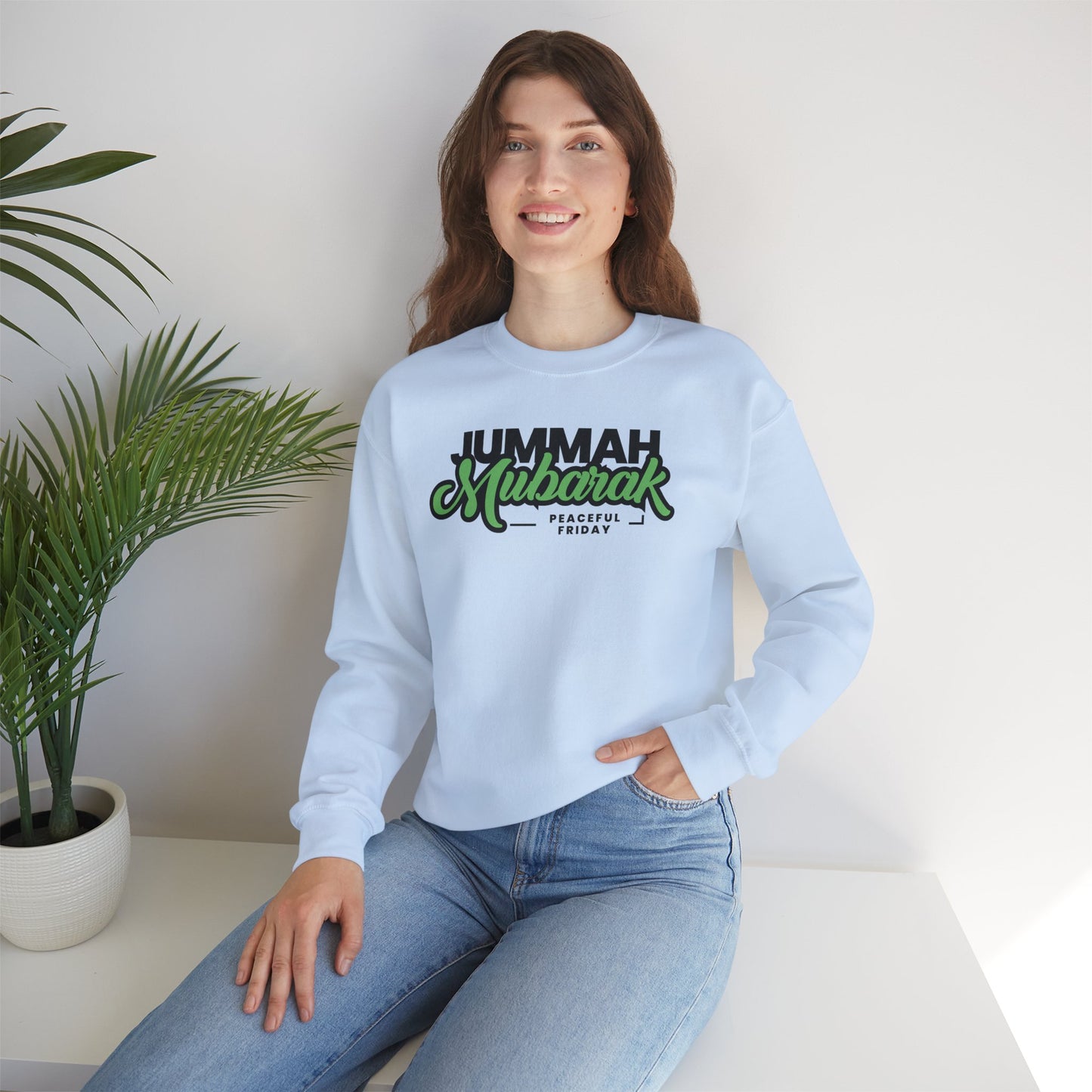 Jummah Mubarak Graphic Sweatshirt - Peaceful Friday Typography Islamic Unisex Sweatshirt