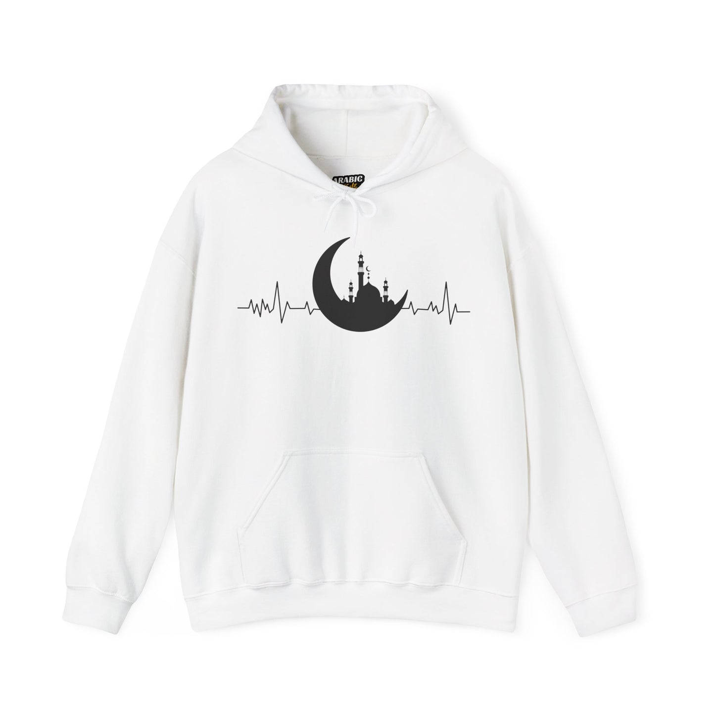 Moonlit Heartbeat Crescent Mosque Graphic Hoodie - Cozy Soft Cotton Graphic Unisex Hoodie