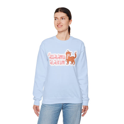 Assalamualaikum Typographic Sweatshirt - Cute Cat Smug Graphic Cozy Soft Cotton Unisex Sweatshirt
