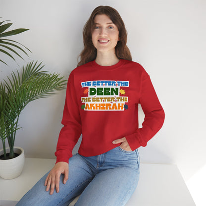 The Better Deen Akhirah Typographic Sweatshirt - Cozy Soft Cotton Unisex Statement Sweatshirt