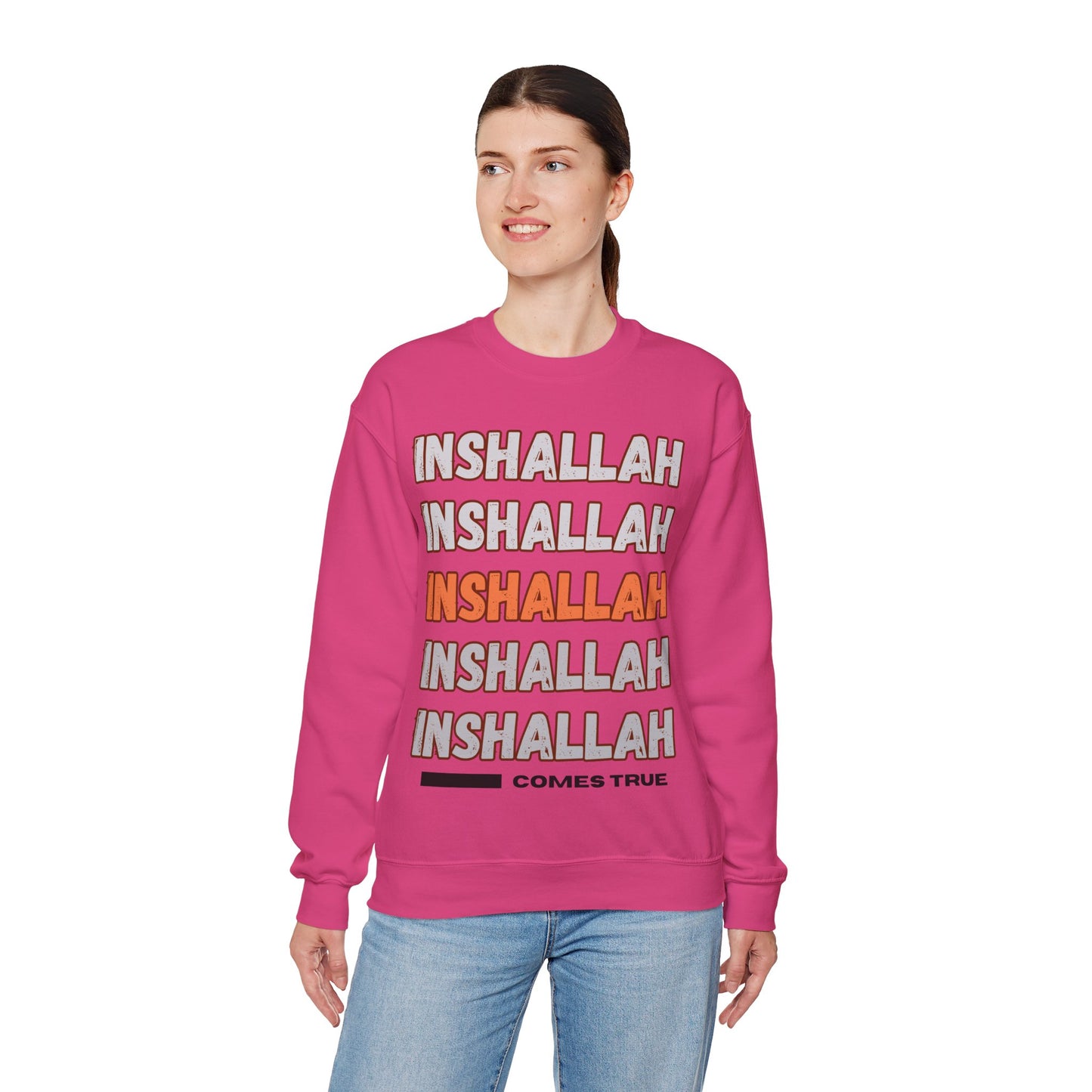 Inshallah Comes True Typographic Sweatshirt - Cozy Soft Cotton Unisex Sweatshirt
