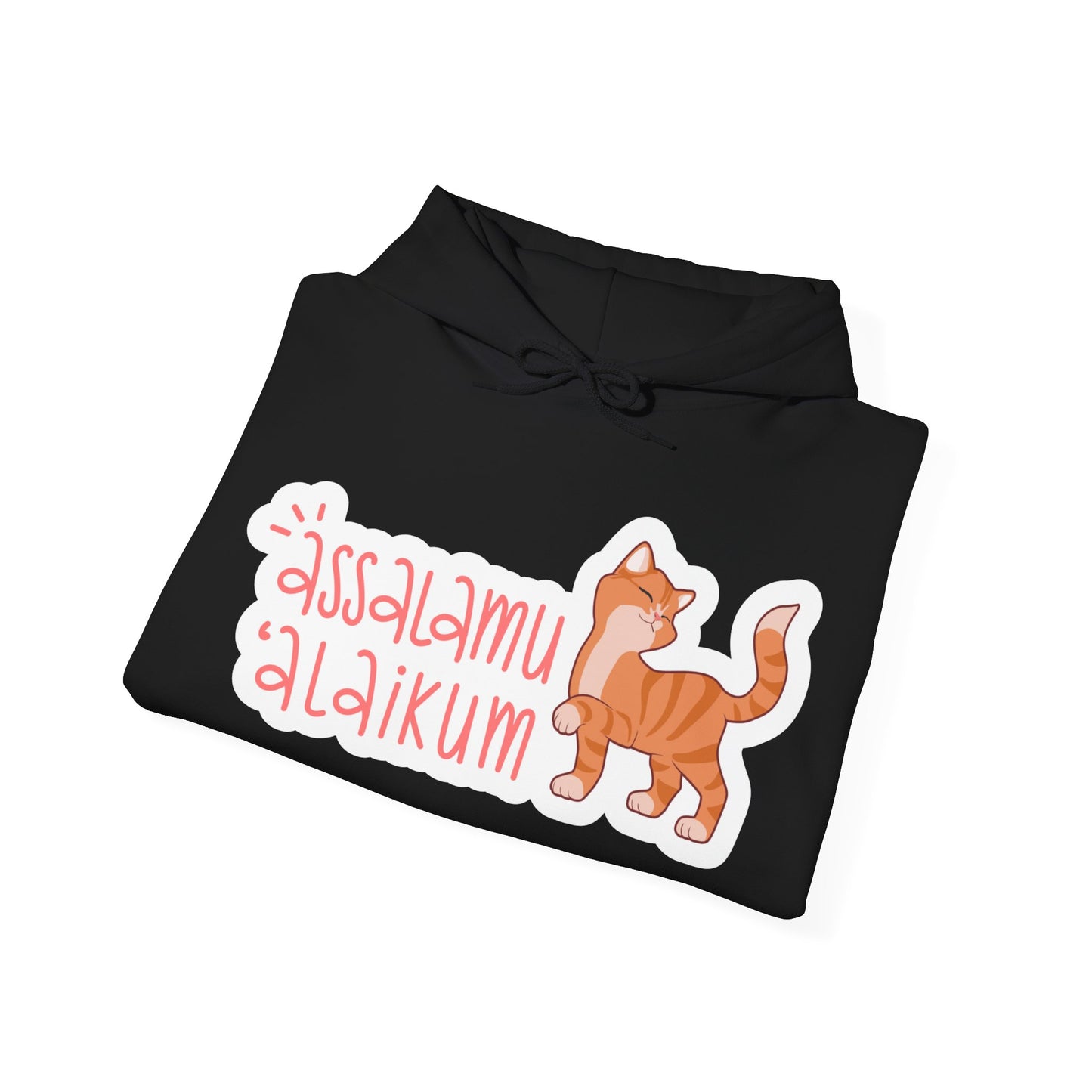 Assalamualaikum Typographic Hoodie - Cute Cat Smug Graphic Cozy Soft Cotton Unisex Hoodie