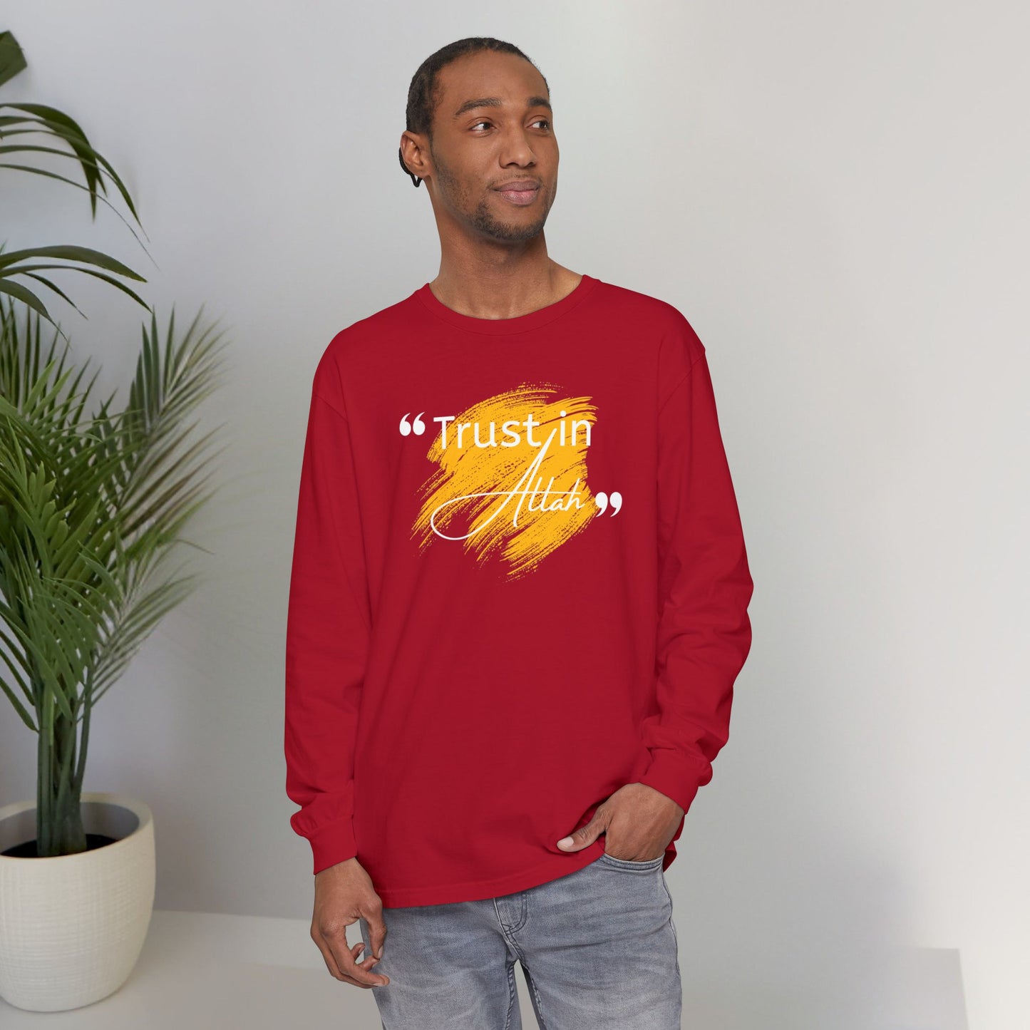Trust in Allah Graphic Tee Long-Sleeve T-Shirt - Trust in Allah Typography Islamic Unisex Long-Sleeve Tee