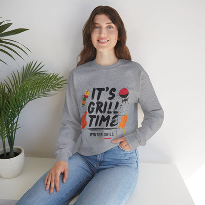 Winter Grill Typography Sweatshirt - Cozy Soft Cotton Unisex BBQ Graphic Sweatshirt