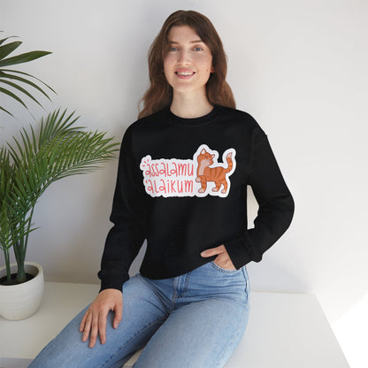 Assalamualaikum Typographic Sweatshirt - Cute Cat Smug Graphic Cozy Soft Cotton Unisex Sweatshirt