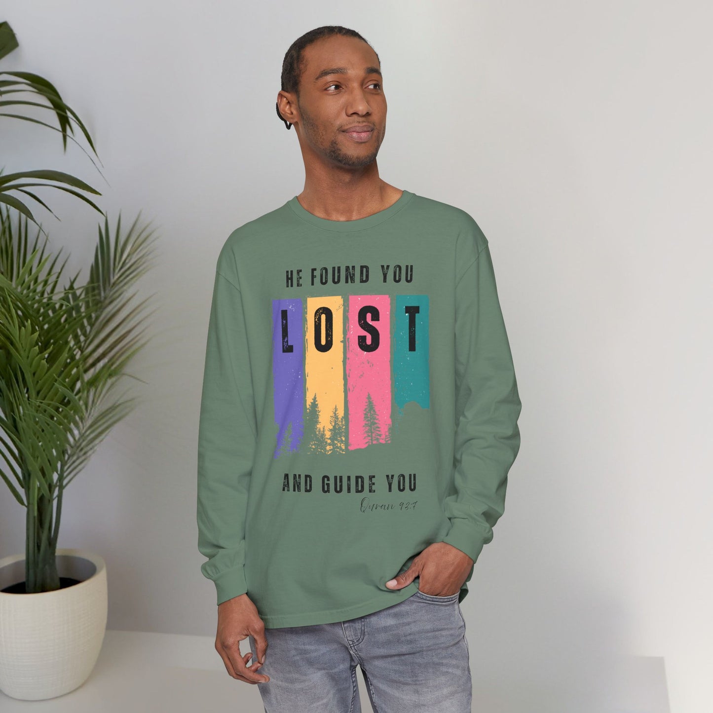 He Found You lost And Guide You Graphic Long-Sleeve Tee T-Shirt - He Found You lost And Guide You Typography Islamic Unisex Long-Sleeve Tee