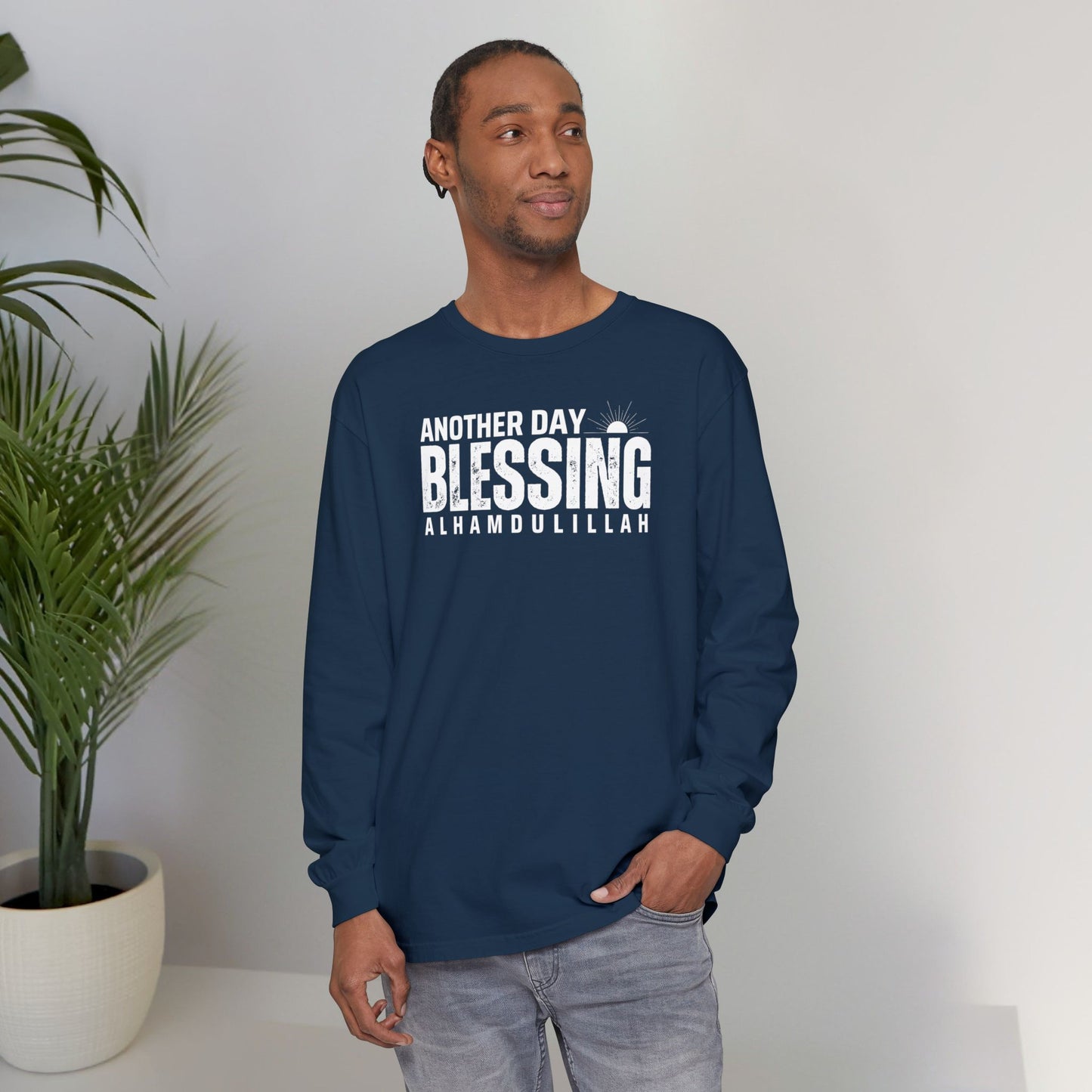 Another Day Another Blessing Alhamdulillah Graphic Long-Sleeve T-Shirt - Alhamdulillah Typography Islamic Unisex Tee