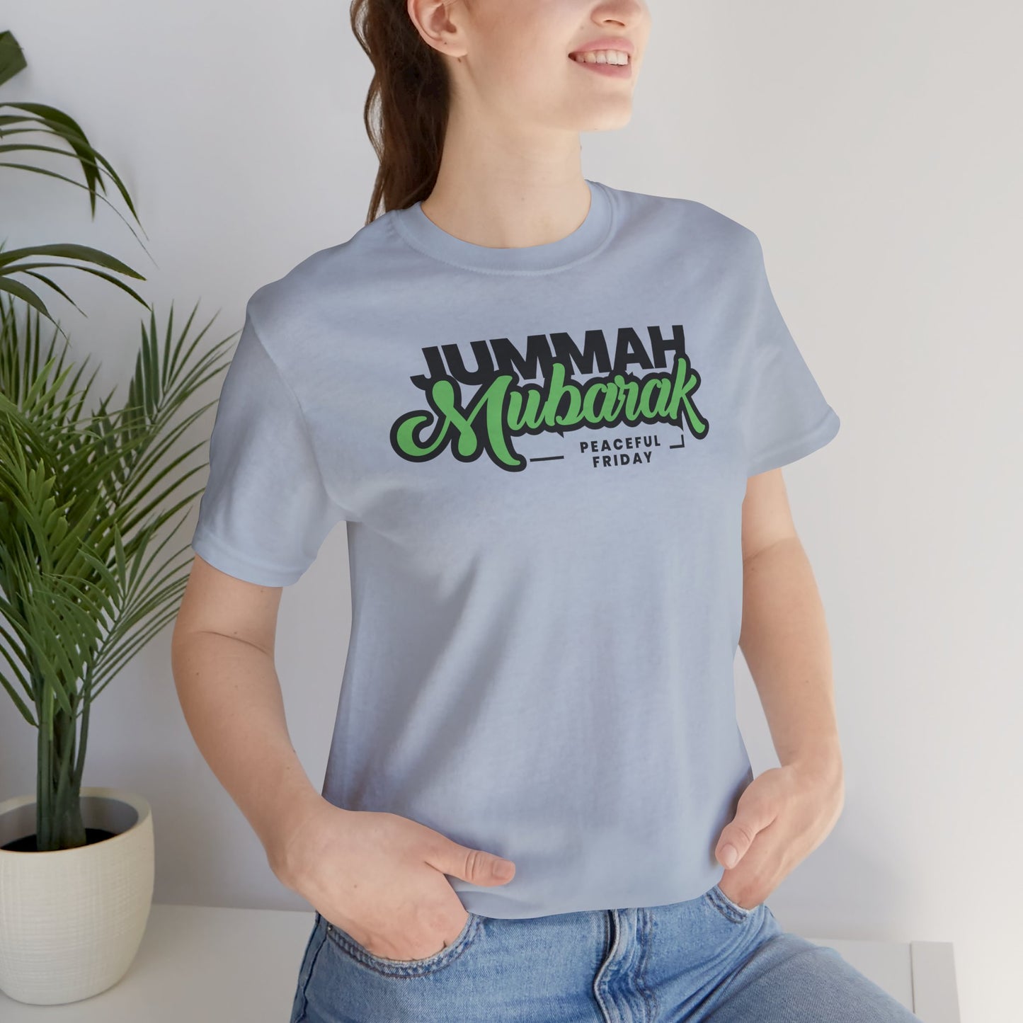 Jummah Mubarak Graphic Tee T-Shirt - Peaceful Friday Typography Islamic Unisex Tee