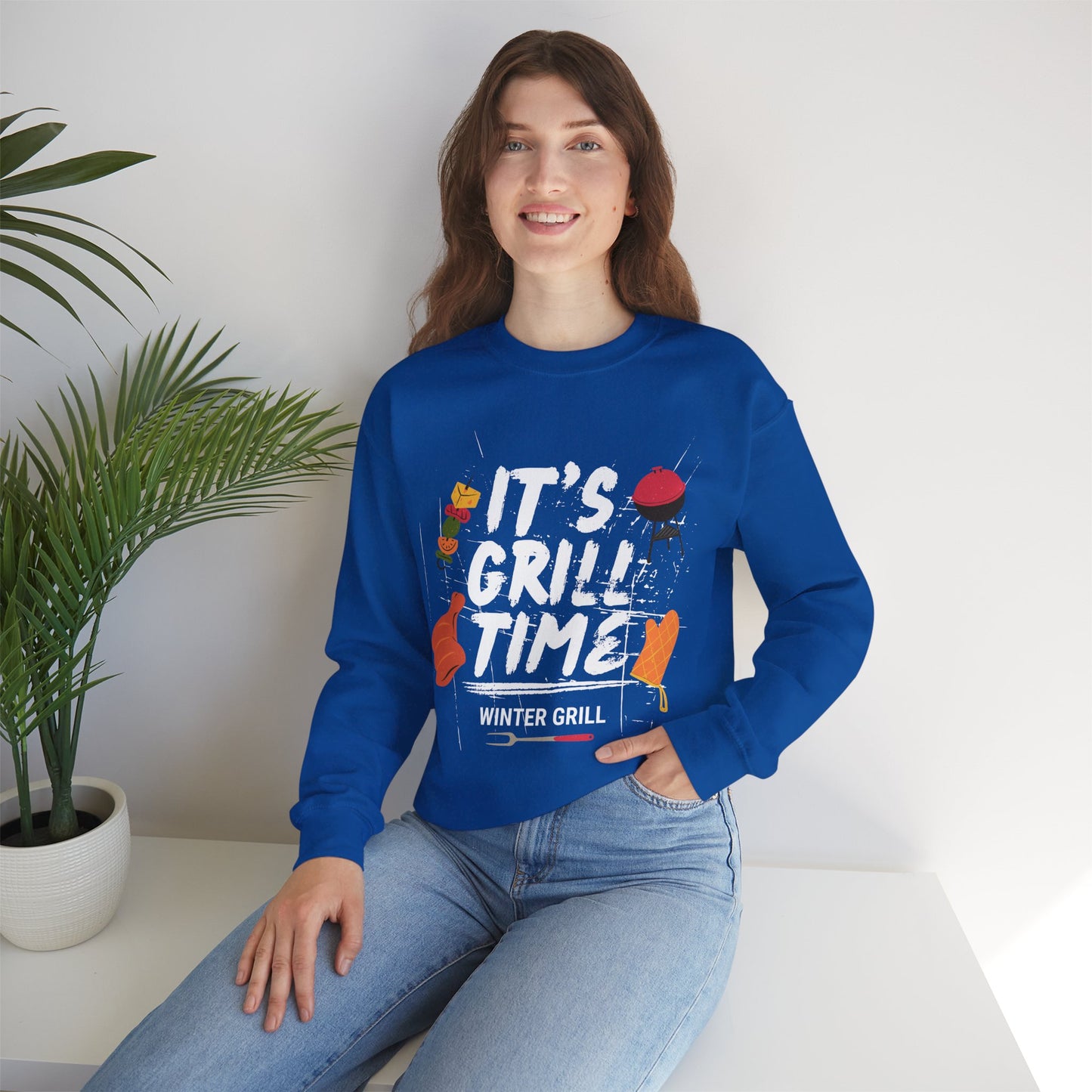 Winter Grill Typography Sweatshirt - Cozy Soft Cotton Unisex BBQ Graphic Sweatshirt