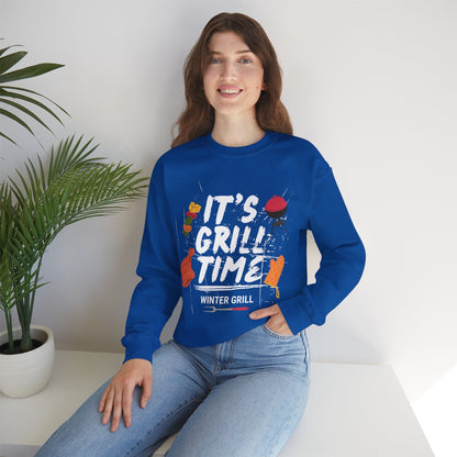 Winter Grill Typography Sweatshirt - Cozy Soft Cotton Unisex BBQ Graphic Sweatshirt
