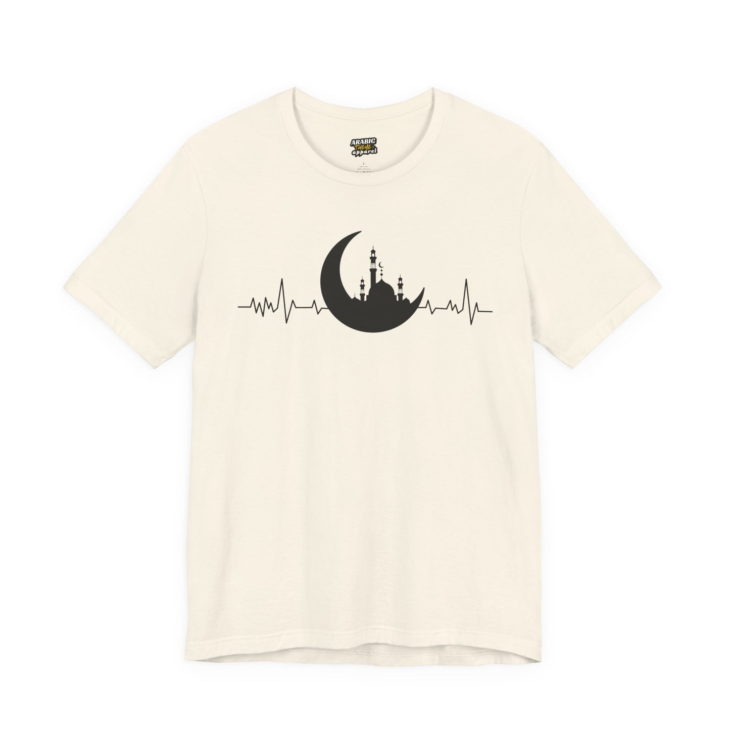 Moonlit Heartbeat Crescent Mosque Graphic Tee T-Shirt - Cozy Soft Cotton Graphic Unisex Tee