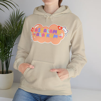 Assalamualaikum Typographic Hoodie - Cute Cat Lover Graphic Cozy Soft Cotton Unisex Hoodie