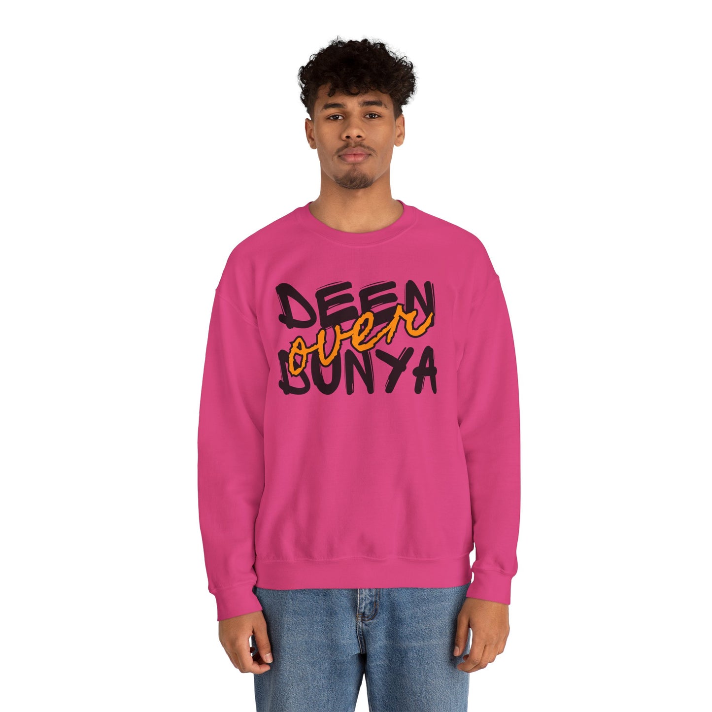 Deen Over Dunya Typographic Sweatshirt - Cozy Soft Cotton Unisex Statement Sweatshirt