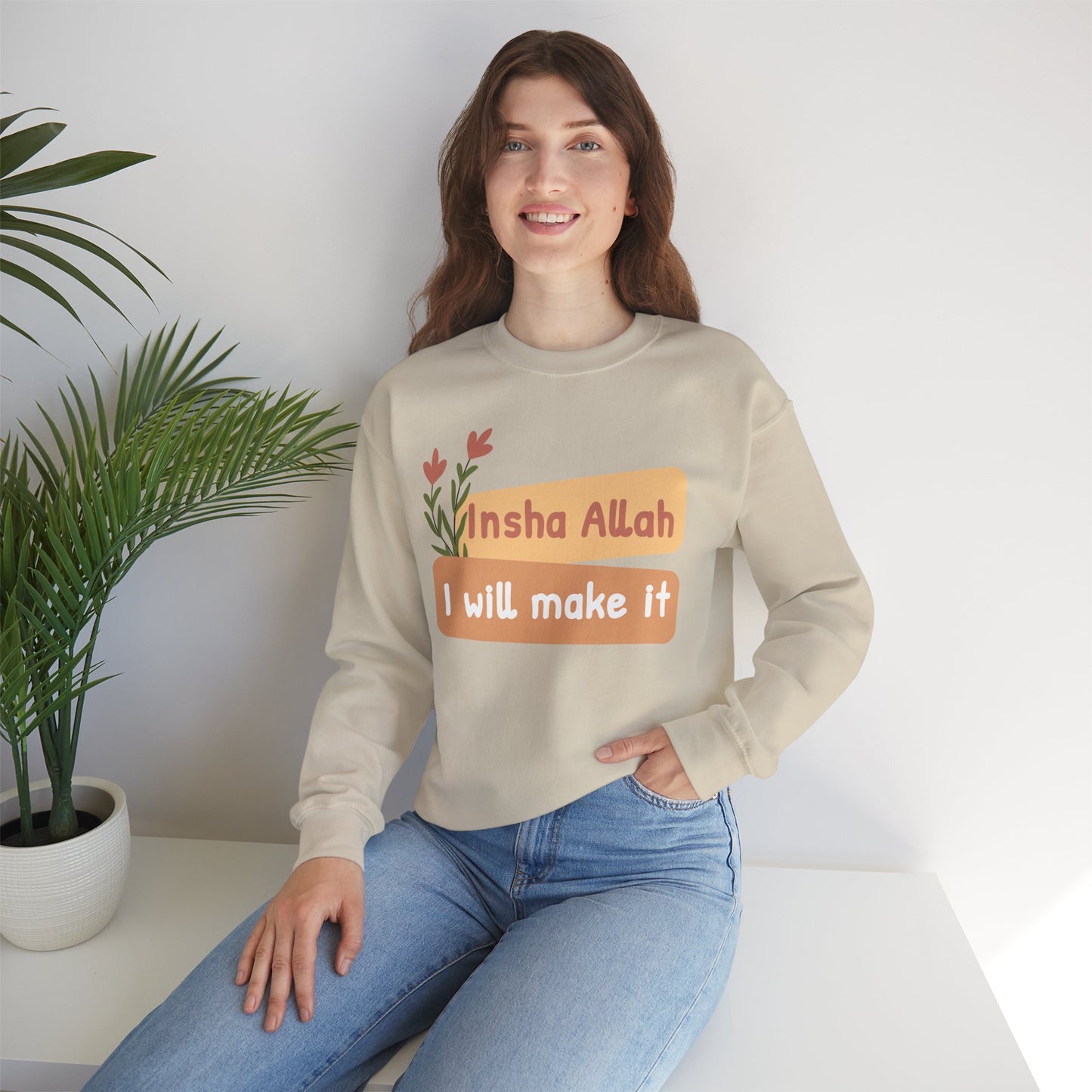 Inshallah I Will Make It Typographic Sweatshirt - Cozy Soft Cotton Unisex Sweatshirt