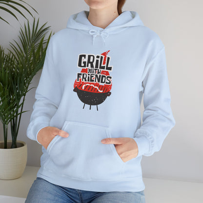 Grill with Friends Typographic Hoodie - Cozy Soft Cotton Unisex Sausage Graphic Hoodie