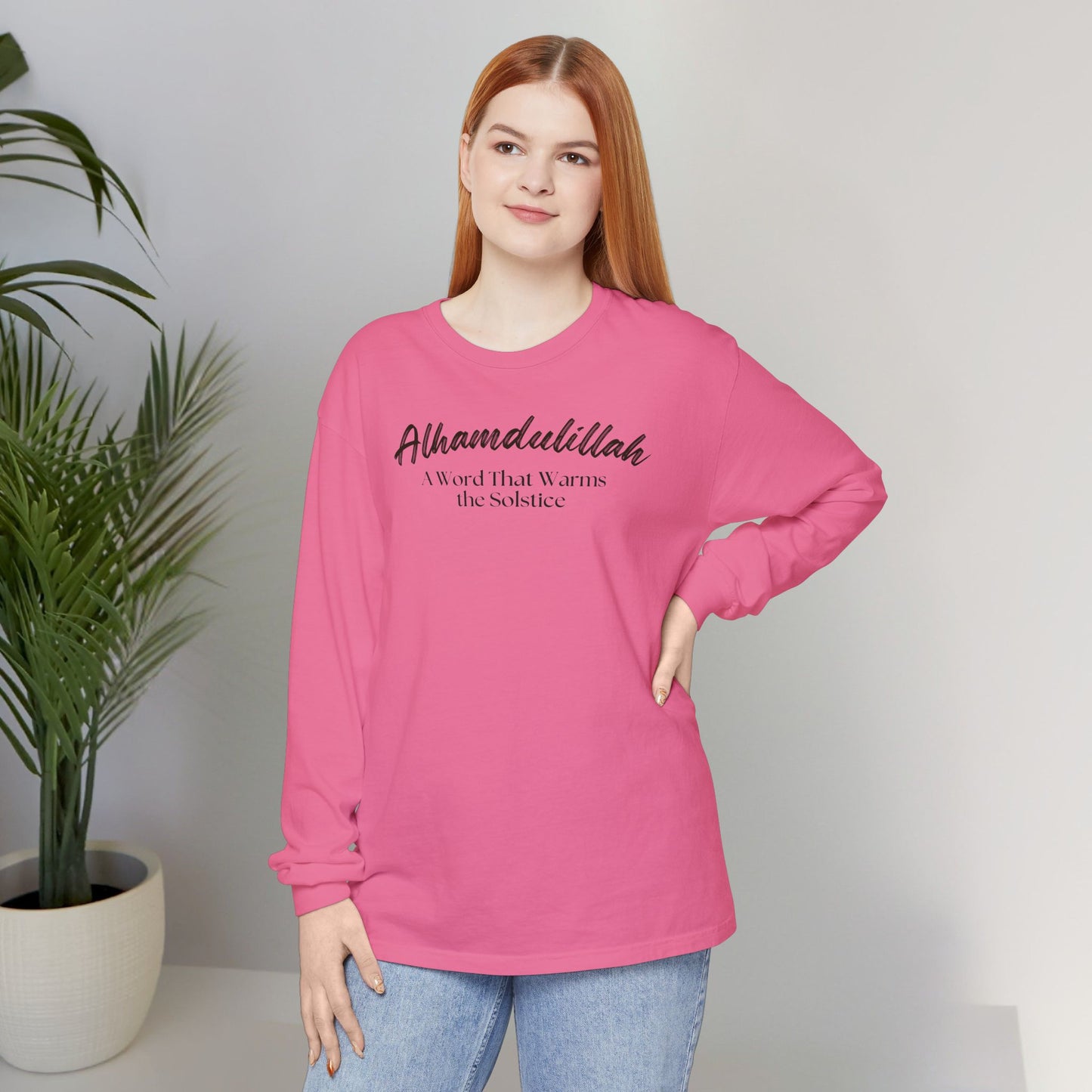 Alhamdulillah A Word That Warms the Solstice Graphic Long-Sleeve T-Shirt - Alhamdulillah Typography Islamic Unisex Tee