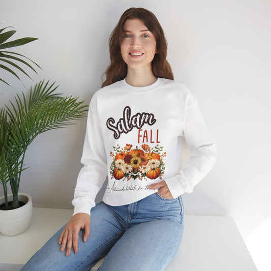 Salam Fall Flower Pumpkin Graphic Sweatshirt - Alhamdulillah Cozy Autumn Graphic Unisex Sweatshirt