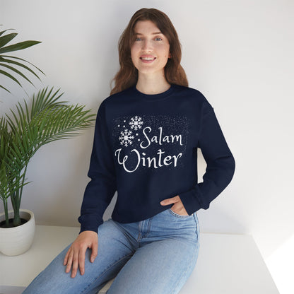 Salam Winter Typographic Sweatshirt - Cozy Soft Cotton Unisex Snowflake Graphic Sweatshirt
