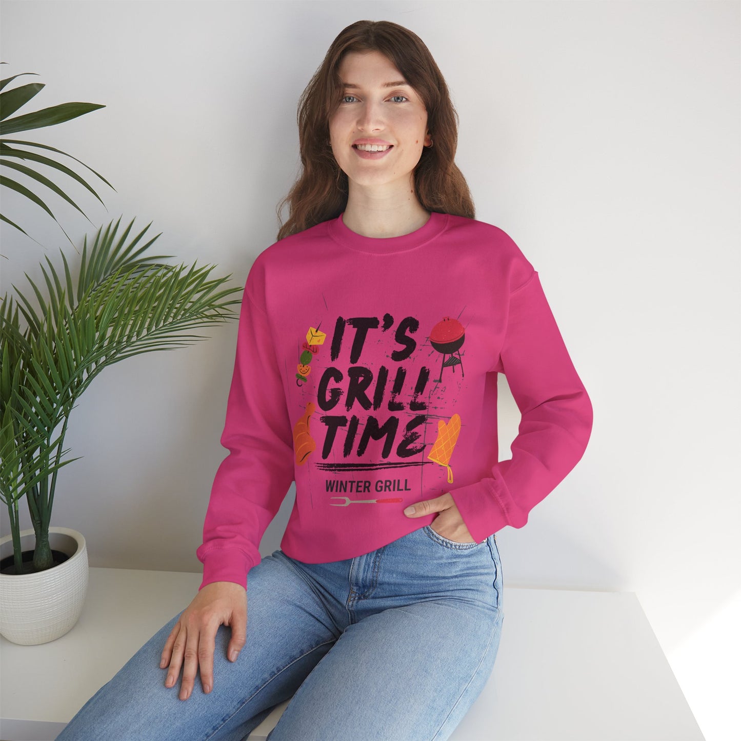 Winter Grill Typography Sweatshirt - Cozy Soft Cotton Unisex BBQ Graphic Sweatshirt