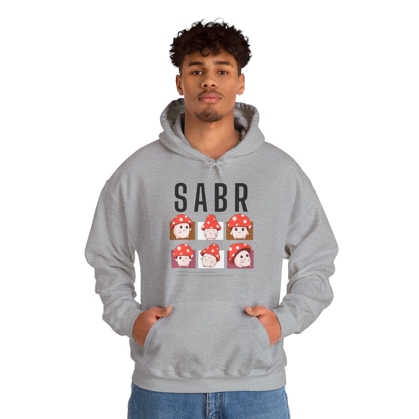 Sabr Typographic Hoodie - Cute Mushroom Cozy Soft Cotton Unisex Statement Hoodie