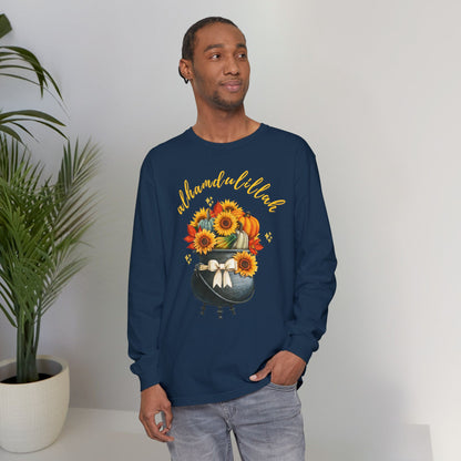 Alhamdulillah Classic Pot Floral Gratitude Graphic Long-Sleeve T-Shirt - Alhamdulillah Typography Islamic Unisex Tee