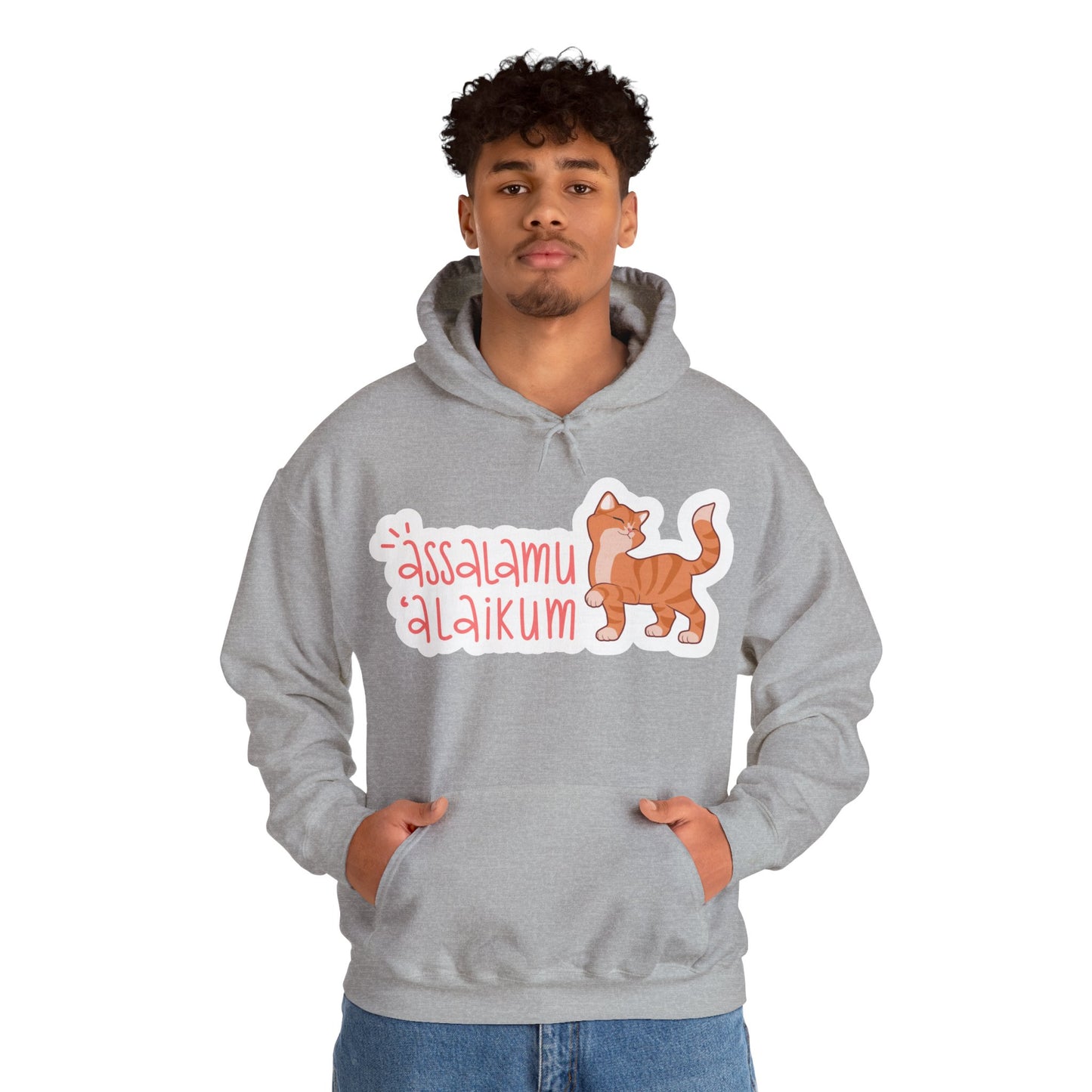 Assalamualaikum Typographic Hoodie - Cute Cat Smug Graphic Cozy Soft Cotton Unisex Hoodie