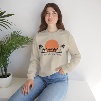 Allah Is The Best Planner Typographic Sweatshirt - Camel Travel in Desert Cozy Soft Cotton Unisex Sweatshirt