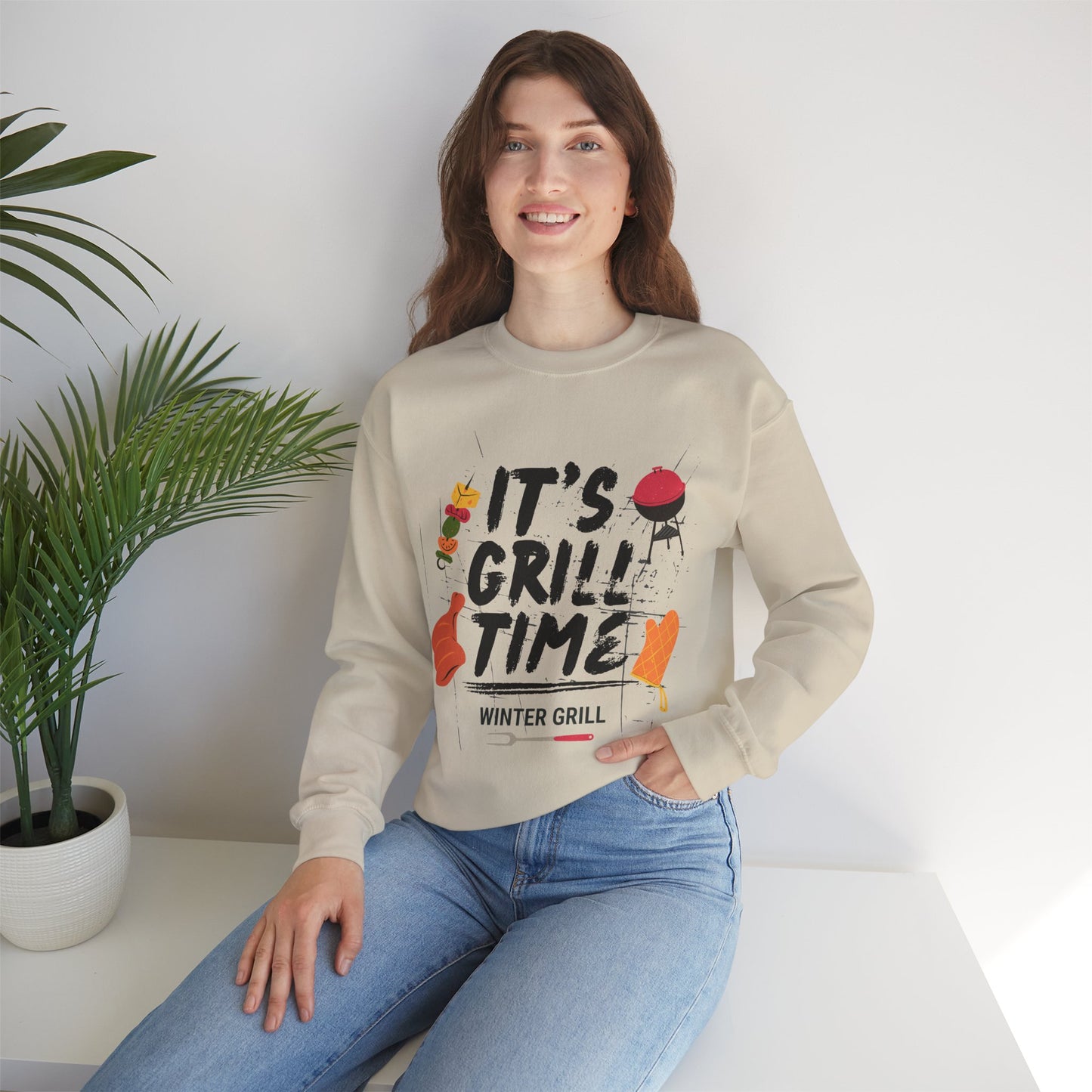 Winter Grill Typography Sweatshirt - Cozy Soft Cotton Unisex BBQ Graphic Sweatshirt
