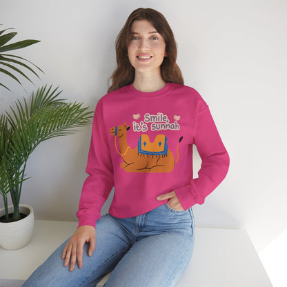 Smile Its Sunnah Typographic Sweatshirt - Cute Camel Smiling Cozy Soft Cotton Unisex Sweatshirt