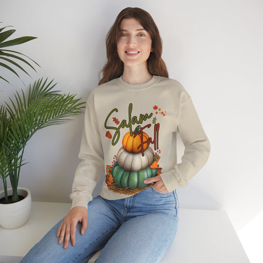 Salam Fall Cute Pumpkin Graphic Sweatshirt - Cozy Autumn Cute Pumpkin Graphic Unisex Sweatshirt
