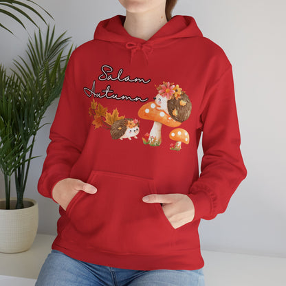 Salam Autumn Cute Hedgehog Mushroom Graphic Hoodie - Cozy Autumn Cute Hedgehog Mushroom Graphic Unisex Hoodie