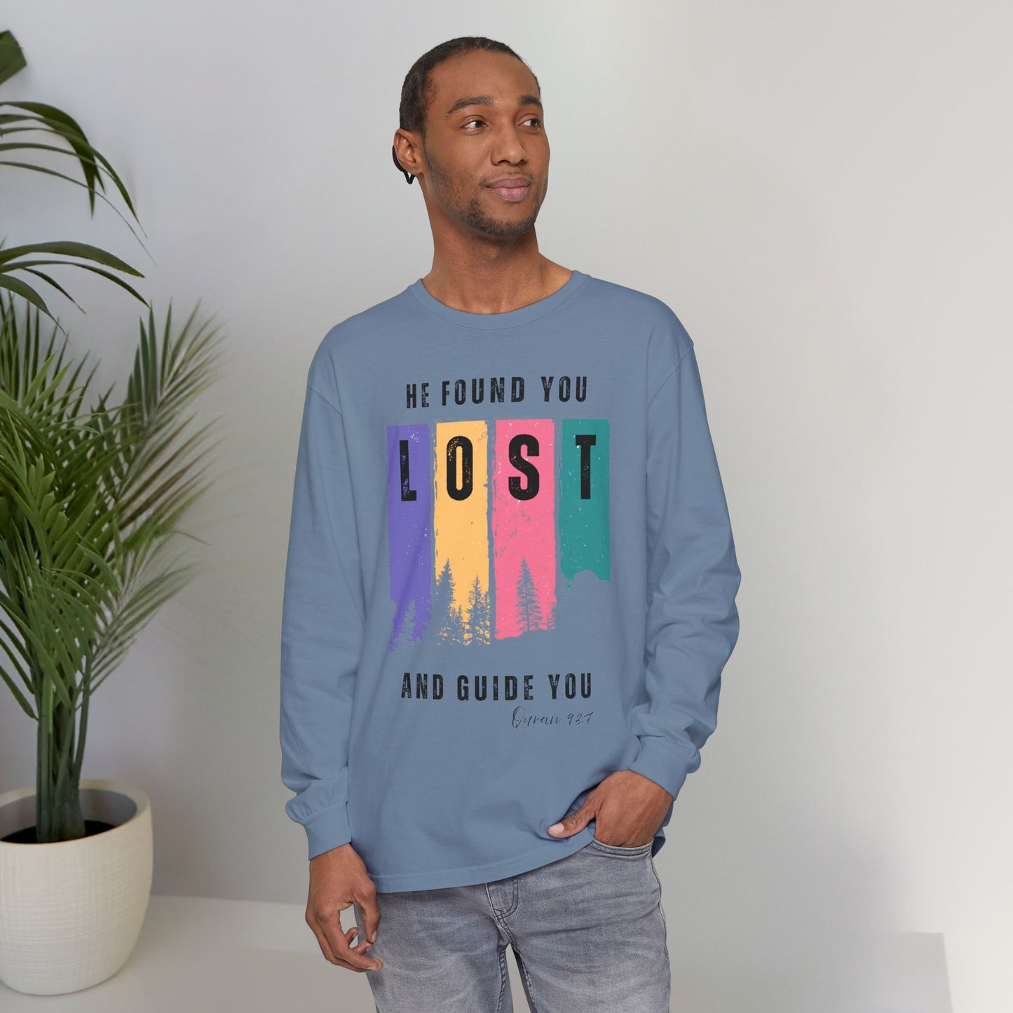 He Found You lost And Guide You Graphic Long-Sleeve Tee T-Shirt - He Found You lost And Guide You Typography Islamic Unisex Long-Sleeve Tee