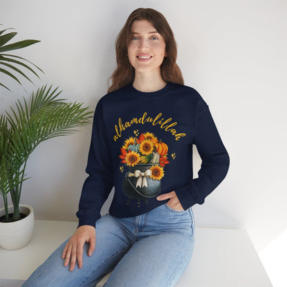 Alhamdulillah Classic Pot Floral Gratitude Graphic Sweatshirt - Alhamdulillah Typography Islamic Unisex Sweatshirt