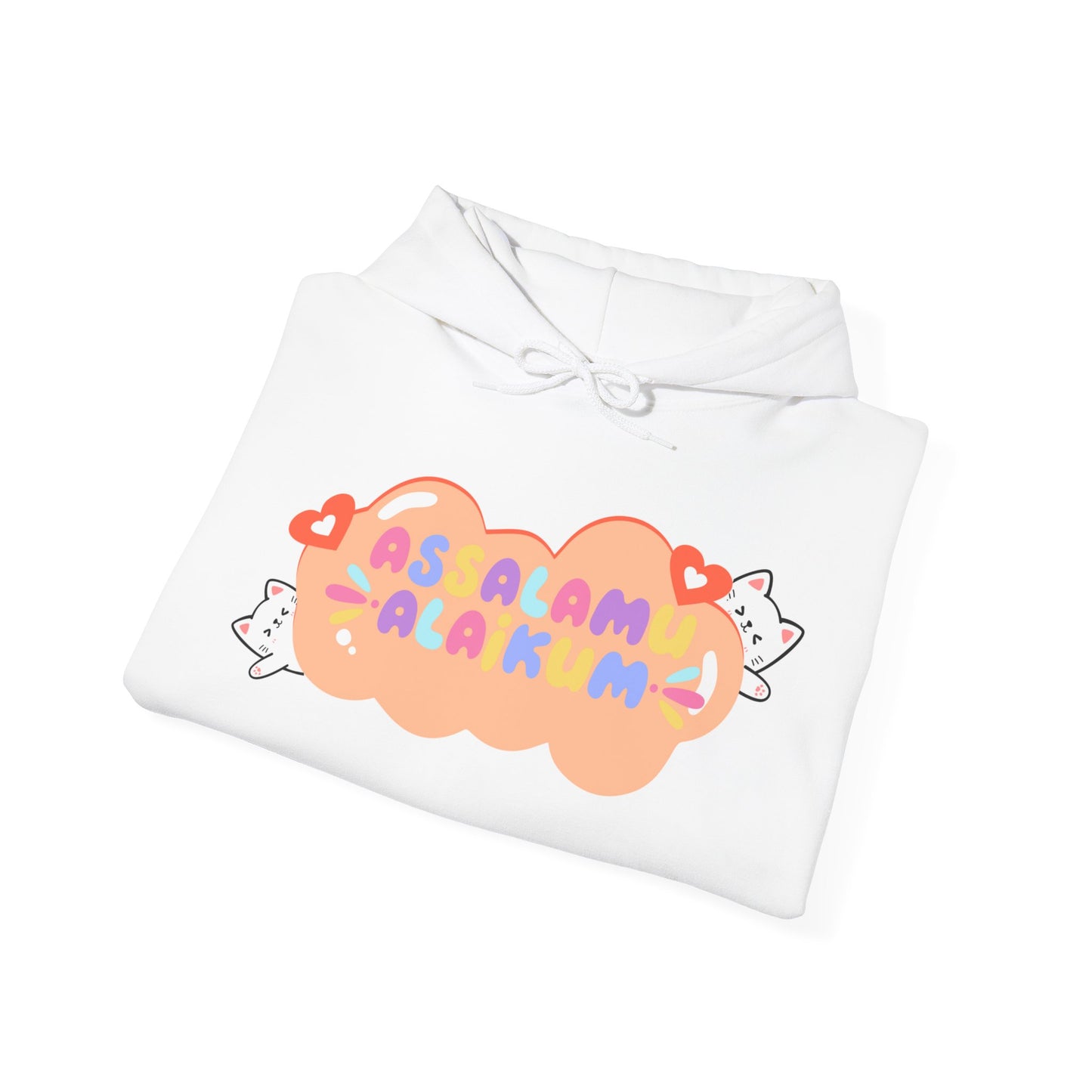 Assalamualaikum Typographic Hoodie - Cute Cat Lover Graphic Cozy Soft Cotton Unisex Hoodie