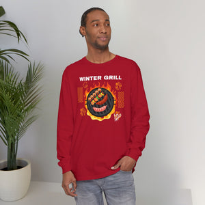 Winter Grill Typographic Long Sleeve Tee T-Shirt - Cozy Soft Cotton Unisex Sausage Graphic Long Sleeve Tee T-Shirt