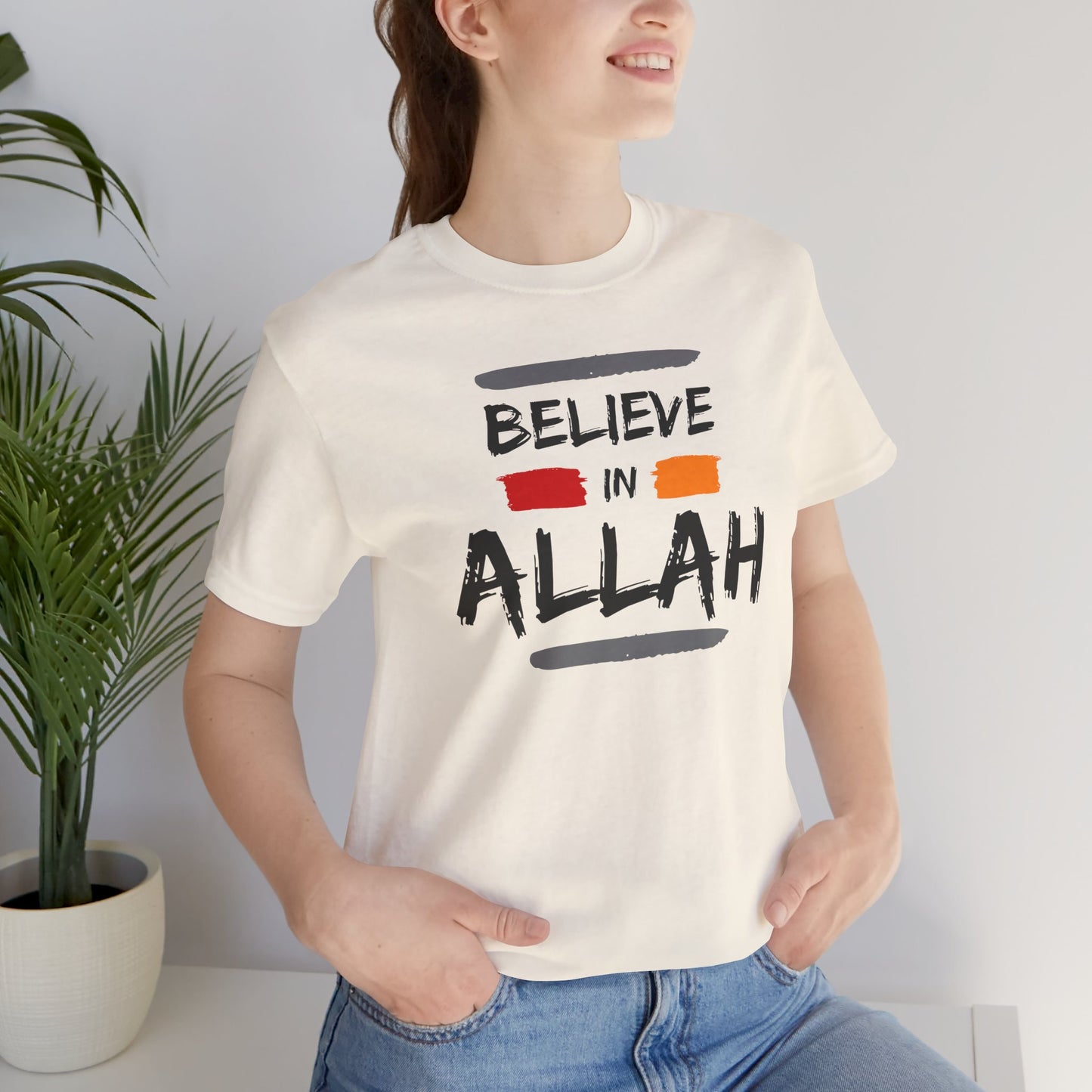 Believe in Allah Typographic Tee T-Shirt - Cozy Soft Cotton Unisex Statement Tee