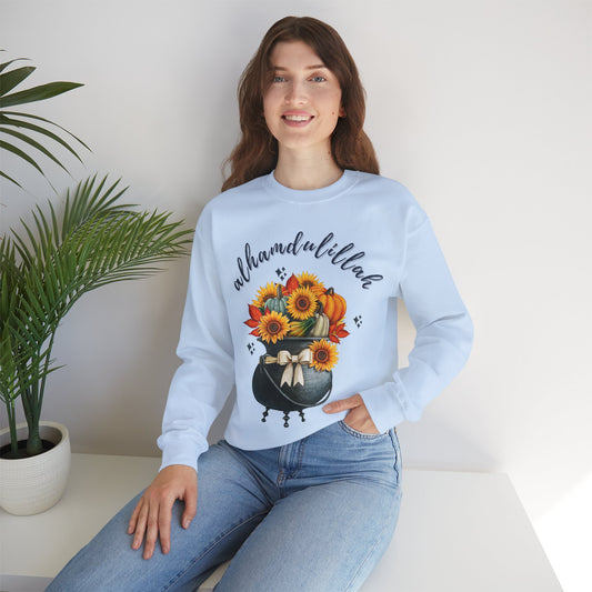 Alhamdulillah Classic Pot Floral Gratitude Graphic Sweatshirt - Alhamdulillah Typography Islamic Unisex Sweatshirt