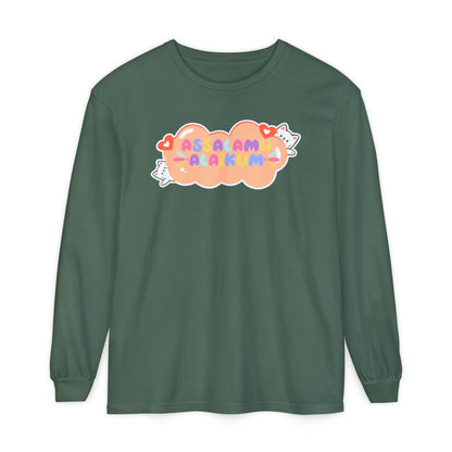 Assalamualaikum Typographic Long Sleeve Tee T-Shirt - Cute Cat Lover Graphic Cozy Soft Cotton Unisex Long Sleeve Tee