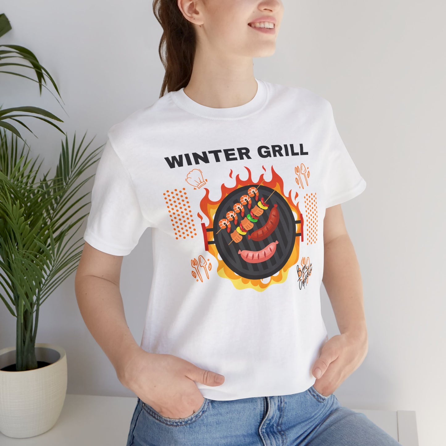 Winter Grill Typographic Tee T-Shirt - Cozy Soft Cotton Unisex Sausage Graphic Tee T-Shirt