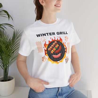 Winter Grill Typographic Tee T-Shirt - Cozy Soft Cotton Unisex Sausage Graphic Tee T-Shirt