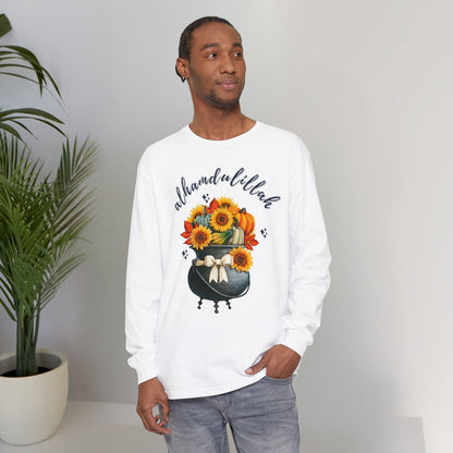 Alhamdulillah Classic Pot Floral Gratitude Graphic Long-Sleeve T-Shirt - Alhamdulillah Typography Islamic Unisex Tee