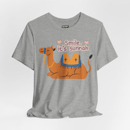 Smile Its Sunnah Typographic Tee T-Shirt - Cute Camel Smiling Cozy Soft Cotton Unisex Tee