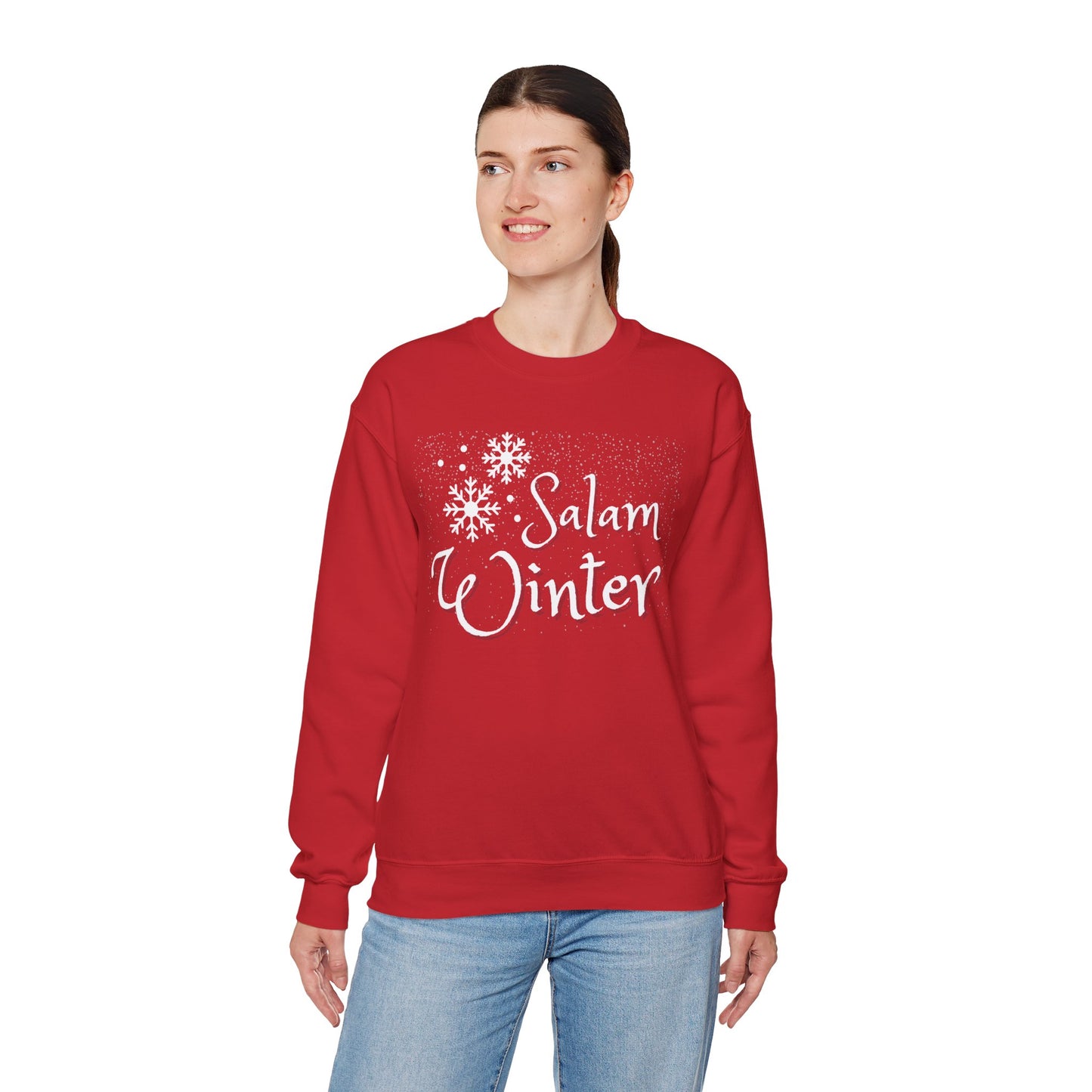 Salam Winter Typographic Sweatshirt - Cozy Soft Cotton Unisex Snowflake Graphic Sweatshirt